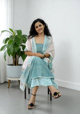 Bagru Handblock Print Suit B4 - Light Blue1 - Wefta