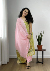 Bagru Handblock Print Suit B8 - Lime Yellow - Wefta