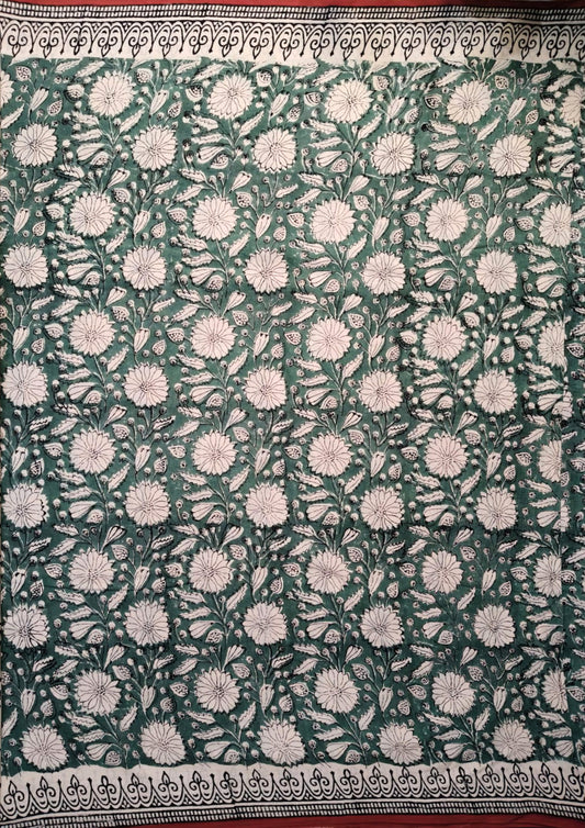 Bagru- Handblock print Cotton Saree- Green