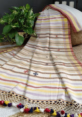 Bhujodi Kala Cotton Saree (Kutchi) - 1KC White Yellow - Wefta
