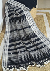 Bhujodi Kala Cotton Saree (Kutchi) - 5KC Black - Wefta