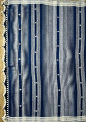 Bhujodi Kala Cotton Saree (Kutchi) - 6KC Blue - Wefta