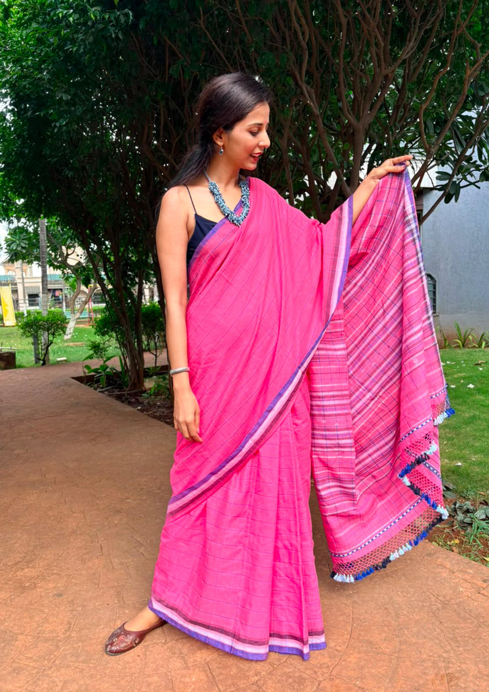 Bhujodi Soft Cotton Saree (Kutchi)- 8KC Checks - Wefta