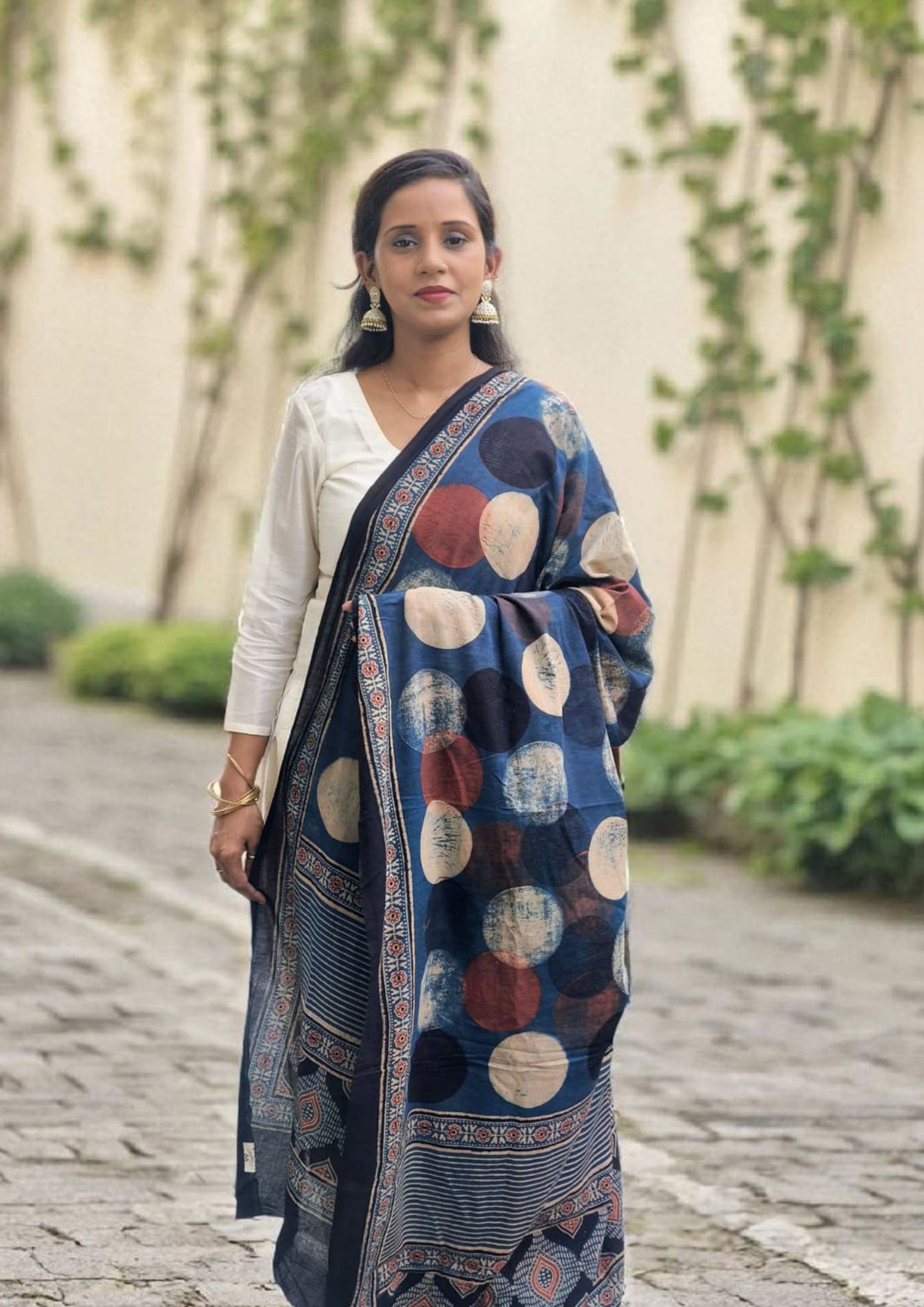 Ajrakh Cotton Dupatta- D4 Indigo