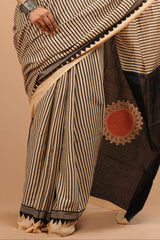 Block Printed Saree - Black DP2 - Wefta