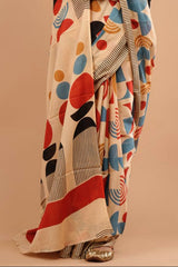 Block Printed Saree - Cream DP3 - Wefta