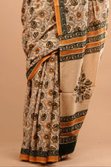 Block Printed Saree - Cream DP4 - Wefta