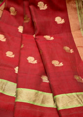Chanderi Silk Meena Phool Saree- Red1 - Wefta