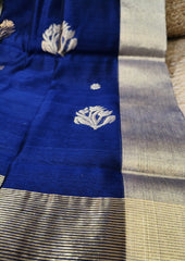 Chanderi Silk Saree - Bda phool buti - Deep Blue - Wefta