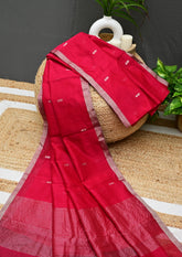 Chanderi Silk saree Phool Buti - Red - Wefta