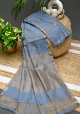 Chanderi Silk Tissue Saree Coin Buti- Blue - Wefta