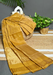 Chanderi Silk Tissue Saree- Mustard yellow - Wefta