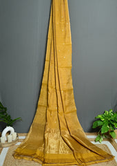 Chanderi Silk Tissue Saree- Mustard yellow - Wefta
