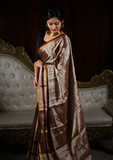 Chanderi Tissue Saree - Copper stripes - Wefta
