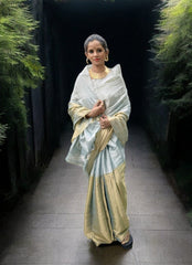 Chanderi Tissue Saree Dhup Chav- Blue Gold - Wefta