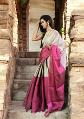 Chanderi Tissue Saree Dhup Chav - Pink & Copper - Wefta