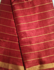 Chanderi Tissue Saree- Red & Gold Stripe - Wefta