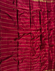 Chanderi Tissue Saree- Red & Gold Stripe - Wefta