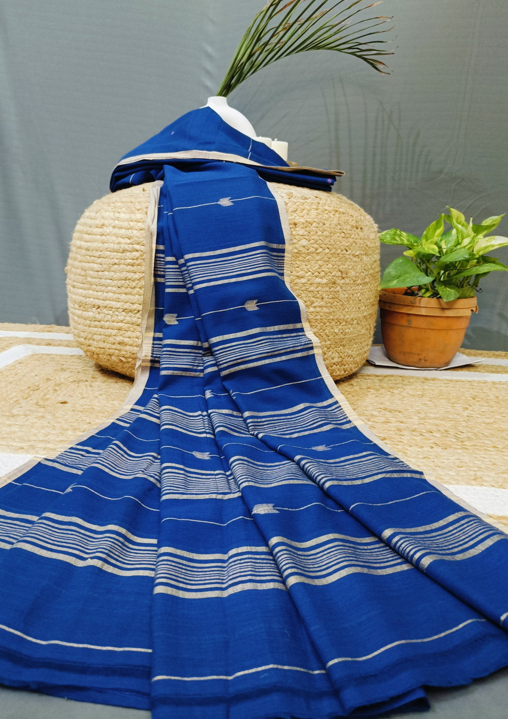Cotton Jamdani Arrow Buti- Dark Blue - Wefta
