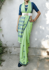 Cotton Jamdani Arrow Buti Saree- Light Green - Wefta
