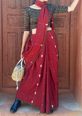 Cotton Jamdani Arrow Buti Saree- Maroon - Wefta