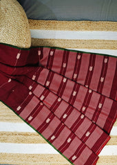 Cotton Jamdani Arrow Buti Saree- Maroon - Wefta