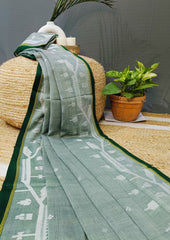 Cotton Jamdani Chir buti Saree - green - Wefta