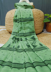 Cotton Jamdani Machi Buti Saree- Green - Wefta