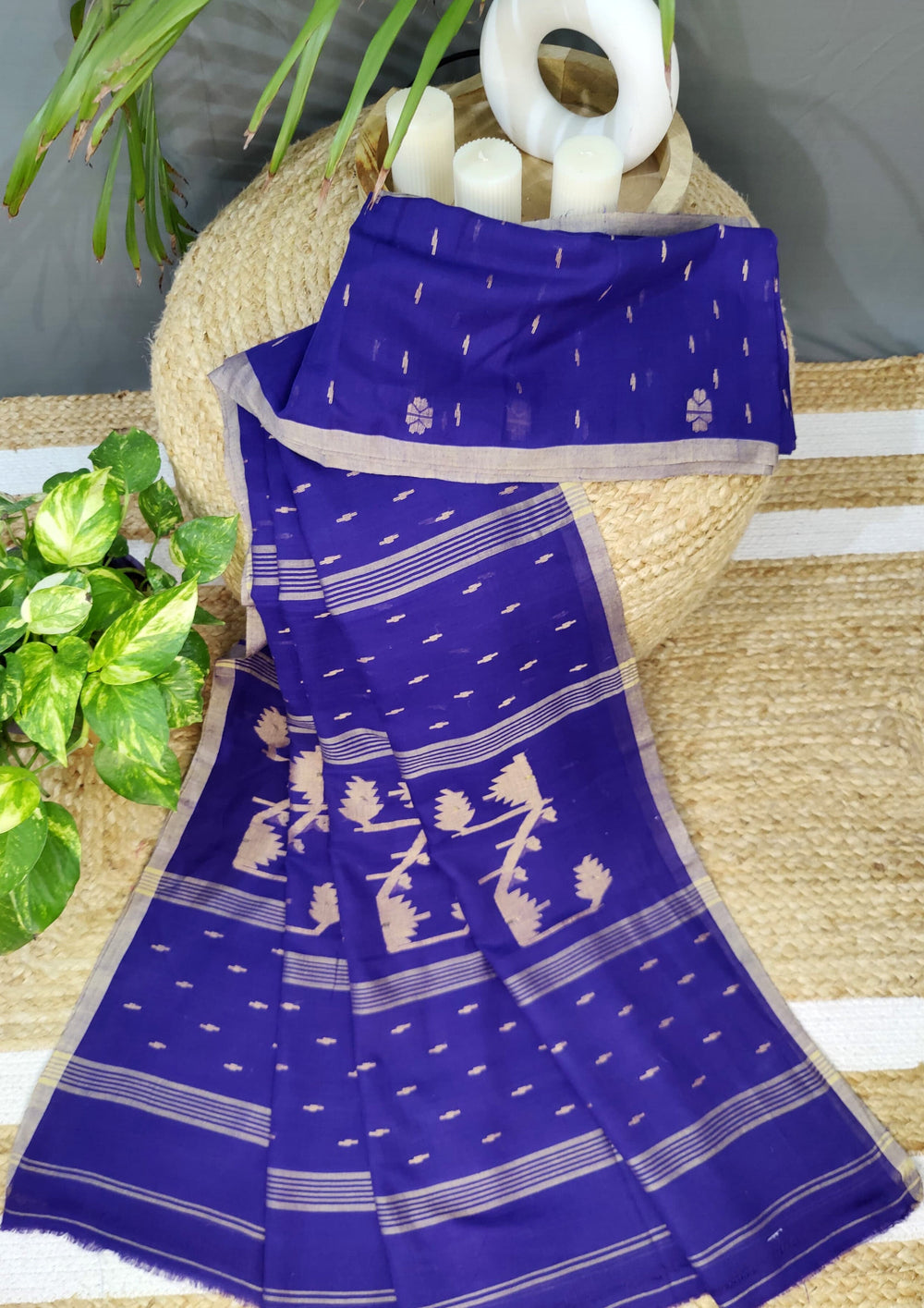 Cotton Jamdani Machi buti Saree- Purple - Wefta