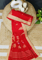 Cotton Jamdani Phool Buti Saree- Red - Wefta