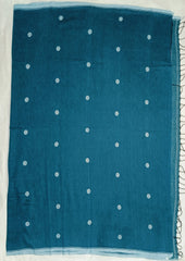 Cotton Jamdani Polka Buti Saree- Teal - Wefta