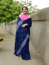 Cotton Jamdani Ruiton Buti Saree- Navy blue - Wefta