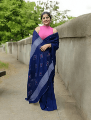 Cotton Jamdani Ruiton Buti Saree- Navy blue - Wefta