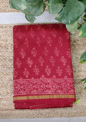 Dabu - Handblock print Chanderi Saree - 28 Red - Wefta