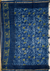 Dabu - Handblock Print Chanderi Saree - 29 Blue - Wefta