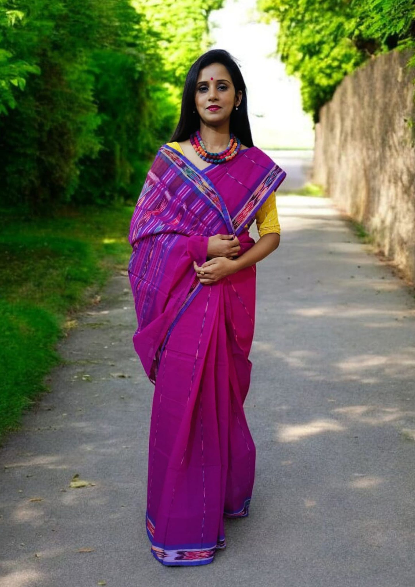 Khadi Ikat Cotton Saree- Pink1