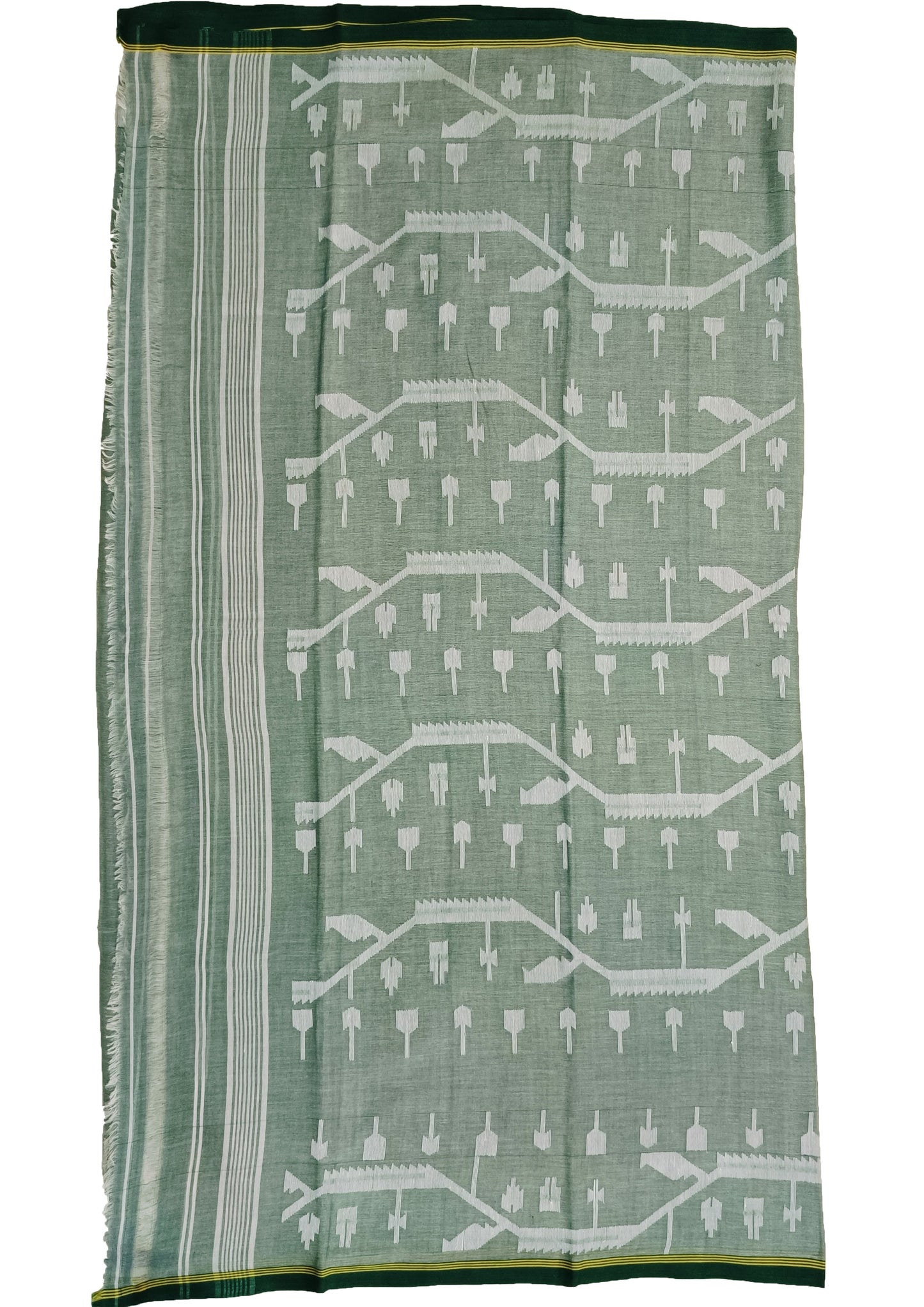 Cotton Jamdani Chir buti Saree- green