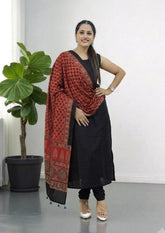 Handblock Printed Ajrakh Modal Dupatta- AJ03IFB - Wefta