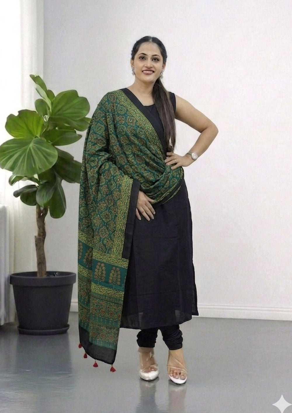 Handblock Printed Ajrakh Modal Dupatta- AJ05IFB - Wefta