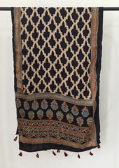 Handblock Printed Ajrakh Modal Stole - S1 - Wefta