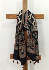 Handblock Printed Ajrakh Modal Stole - S1 - Wefta