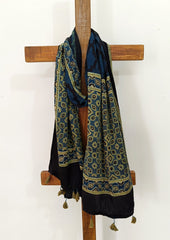 Handblock Printed Ajrakh Modal Stole - S10 - Wefta
