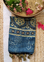 Handblock Printed Ajrakh Modal Stole - S2 - Wefta
