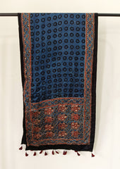 Handblock Printed Ajrakh Modal Stole - S3 - Wefta