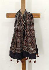 Handblock Printed Ajrakh Modal Stole - S4 - Wefta