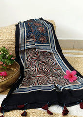 Handblock Printed Ajrakh Modal Stole - S5 - Wefta