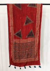 Handblock Printed Ajrakh Modal Stole - S7 - Wefta