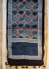 Handblock Printed Ajrakh Modal Stole - SM12Ib - Wefta