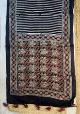 Handblock Printed Ajrakh Modal Stole - SM14Ib - Wefta