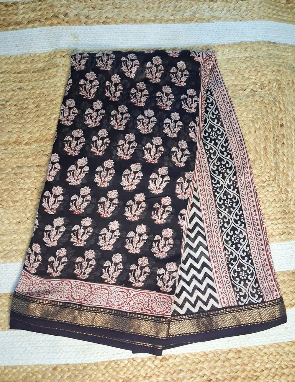Handblock Printed Bagh Saree- Black BG02 - Wefta